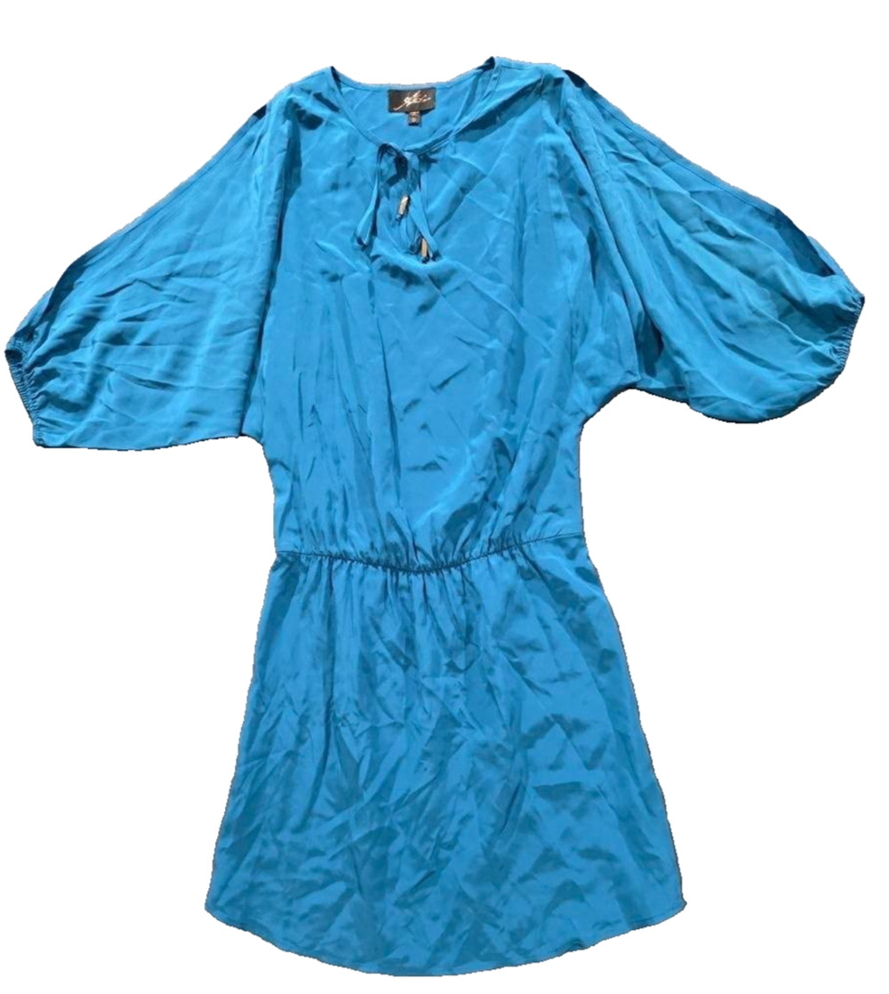 Akiko 100% Silk Dress Womens turquoise mini dress boho size Small A008773